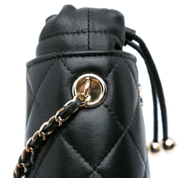 Pre-owned Chanel Micro Quilted Lambskin Drawstring Bucket Bag Black