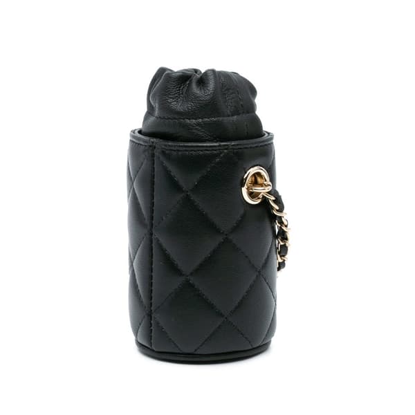 Pre-owned Chanel Micro Quilted Lambskin Drawstring Bucket Bag Black