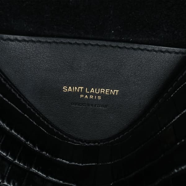 Pre-owned Saint Laurent Small Croc Embossed Monogram Kaia Crossbody Black