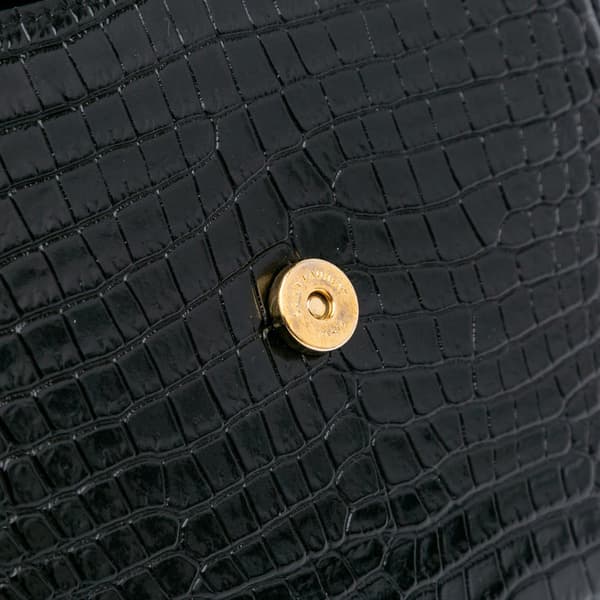 Pre-owned Saint Laurent Small Croc Embossed Monogram Kaia Crossbody Black