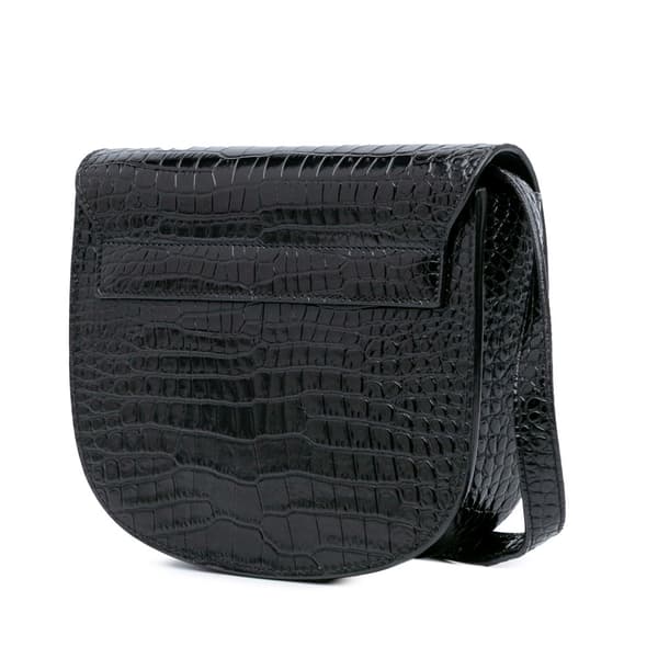 Pre-owned Saint Laurent Small Croc Embossed Monogram Kaia Crossbody Black