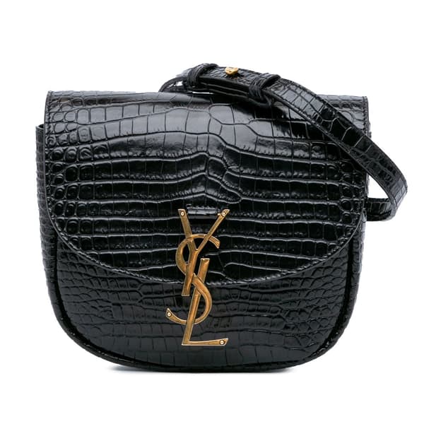 Pre-owned Saint Laurent Small Croc Embossed Monogram Kaia Crossbody Black