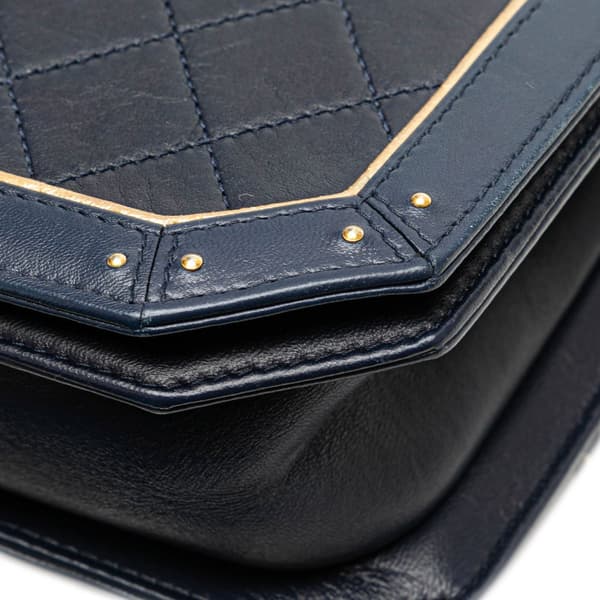 Pre-owned Chanel Medium Quilted Calfskin Octagon CC Clasp Flap Blue
