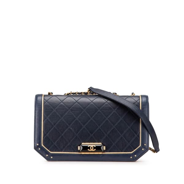 Pre-owned Chanel Medium Quilted Calfskin Octagon CC Clasp Flap Blue