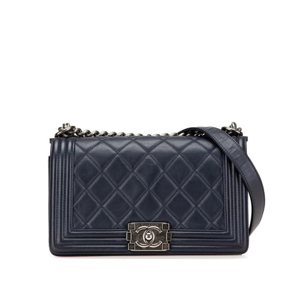 Pre-owned Chanel Old Medium Quilted Calfskin Boy Flap Blue
