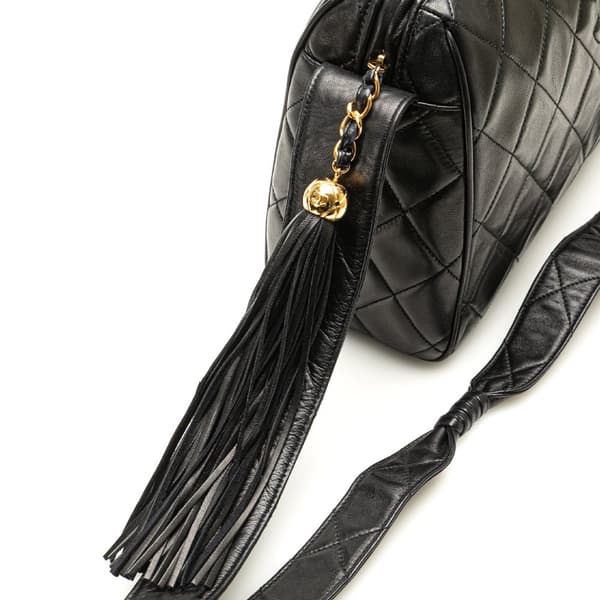 Pre-owned Chanel CC Quilted Lambskin Tassel Crossbody Black
