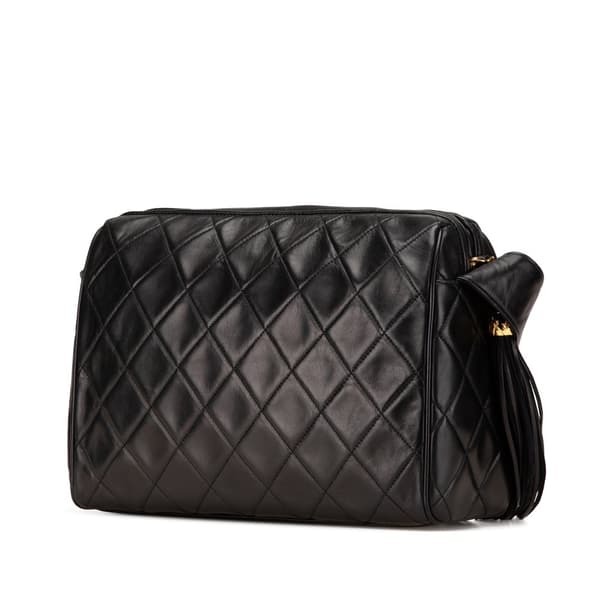 Pre-owned Chanel CC Quilted Lambskin Tassel Crossbody Black