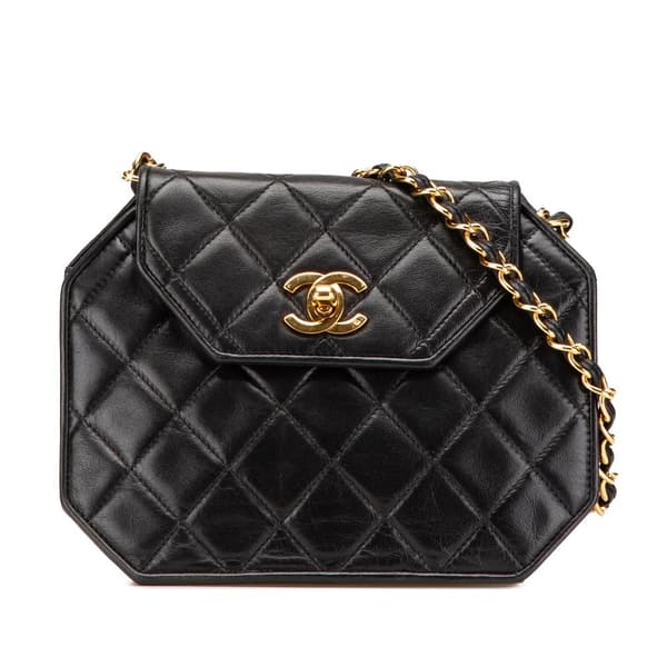Pre-owned Chanel CC Quilted Lambskin Octagon Flap Black