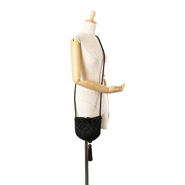 Pre-owned Bottega Veneta Satin Rope Tassel Crossbody Black