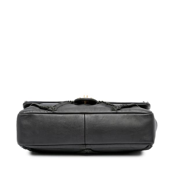 Pre-owned Chanel CC Lambskin Fringe Single Flap Black