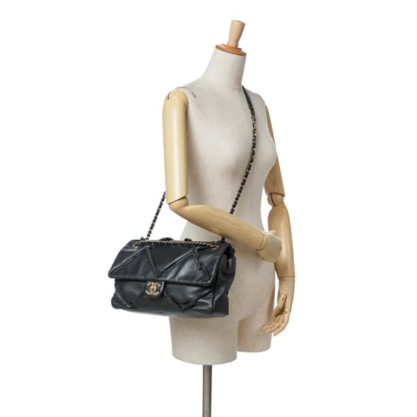 Pre-owned Chanel CC Lambskin Fringe Single Flap Black