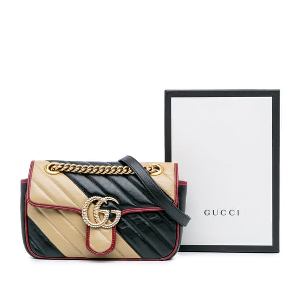 Pre-owned Gucci Mini GG Marmont Matelasse Leather Torchon Flap Crossbody Brown