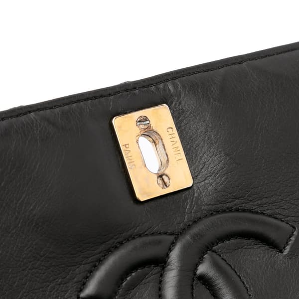 Pre-owned Chanel Small CC Quilted Lambskin Turnlock Full Single Flap Black