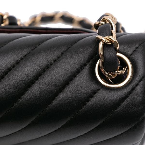 Pre-owned Chanel Mini Square Classic Chevron Lambskin Single Flap Black