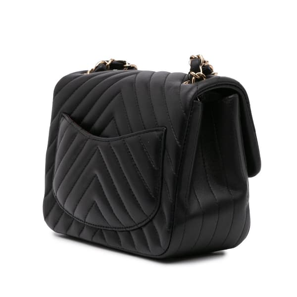 Pre-owned Chanel Mini Square Classic Chevron Lambskin Single Flap Black