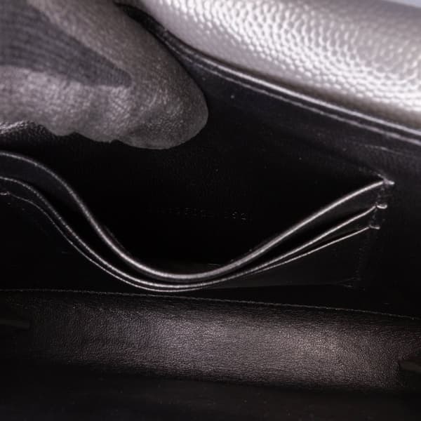 Pre-owned Saint Laurent Grain De Poudre Monogram Cassandra Chain Wallet Gray