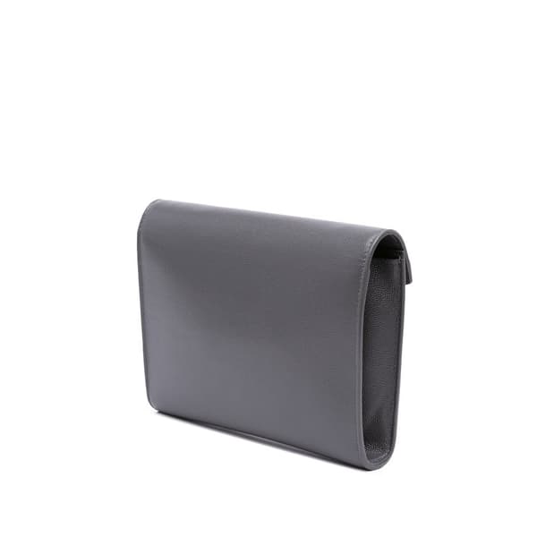 Pre-owned Saint Laurent Grain De Poudre Monogram Cassandra Chain Wallet Gray