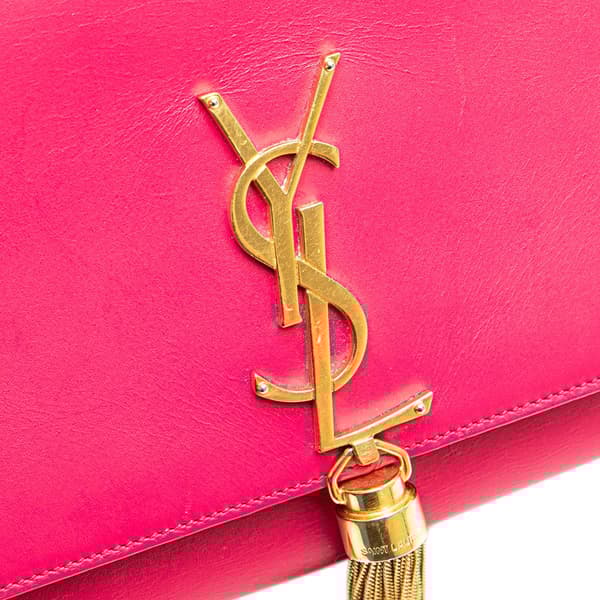 Pre-owned Saint Laurent Medium Smooth Calfskin Classic Monogram Kate Tassel Crossbody Pink