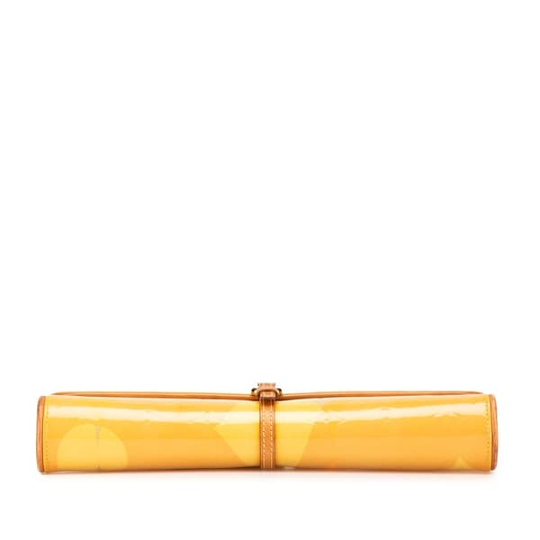 Pre-owned Louis Vuitton Monogram Vernis Fleurs Pochette Yellow