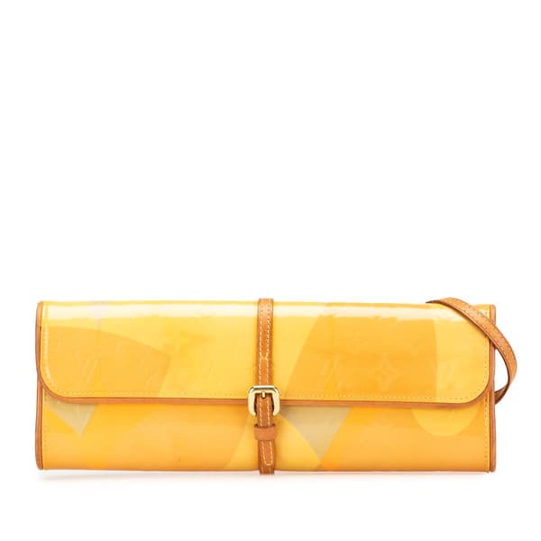 Pre-owned Louis Vuitton Monogram Vernis Fleurs Pochette Yellow