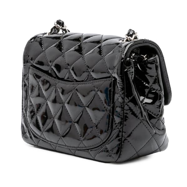Pre-owned Chanel Mini Square Classic Patent Single Flap Black