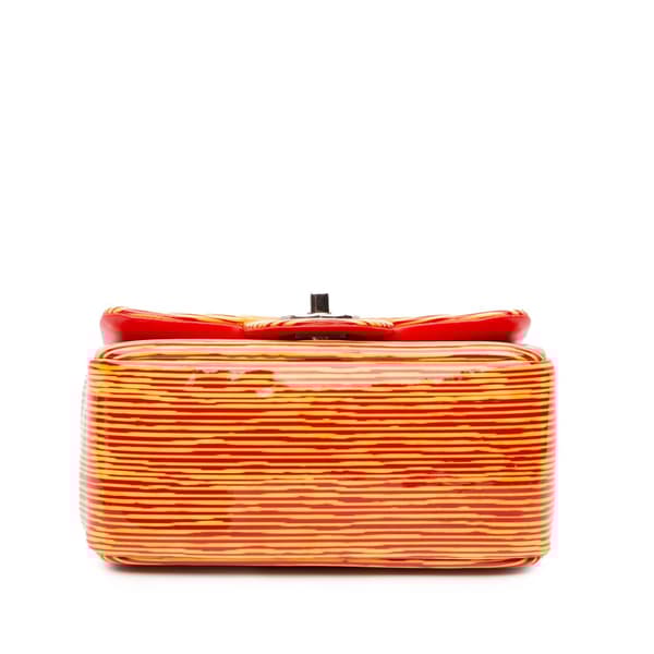 Pre-owned Chanel Mini Square Classic Patent Striped Single Flap Orange