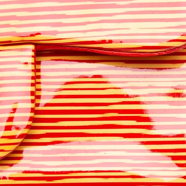 Pre-owned Chanel Mini Square Classic Patent Striped Single Flap Orange