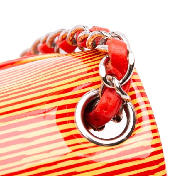 Pre-owned Chanel Mini Square Classic Patent Striped Single Flap Orange