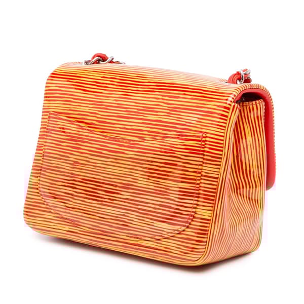 Pre-owned Chanel Mini Square Classic Patent Striped Single Flap Orange