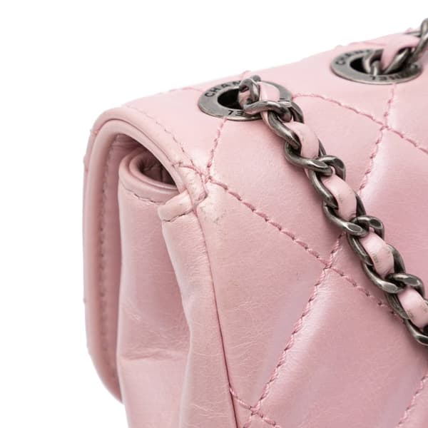 Pre-owned Chanel Mini Quilted Metallic Calfskin Coco Pleats Chain Flap Pink