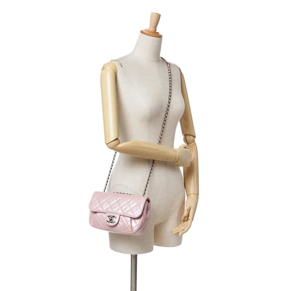 Pre-owned Chanel Mini Quilted Metallic Calfskin Coco Pleats Chain Flap Pink