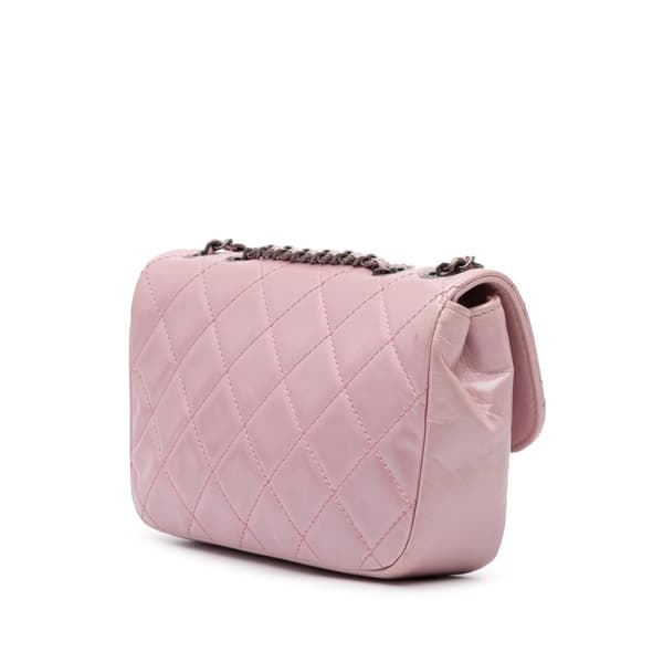Pre-owned Chanel Mini Quilted Metallic Calfskin Coco Pleats Chain Flap Pink