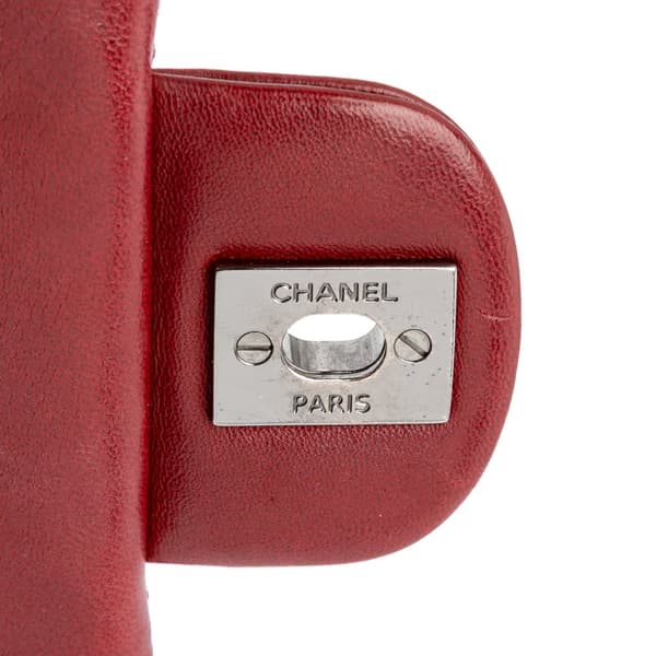 Pre-owned Chanel Mini Square Classic Lambskin Single Flap Red
