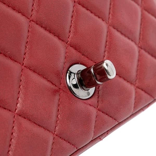 Pre-owned Chanel Mini Square Classic Lambskin Single Flap Red