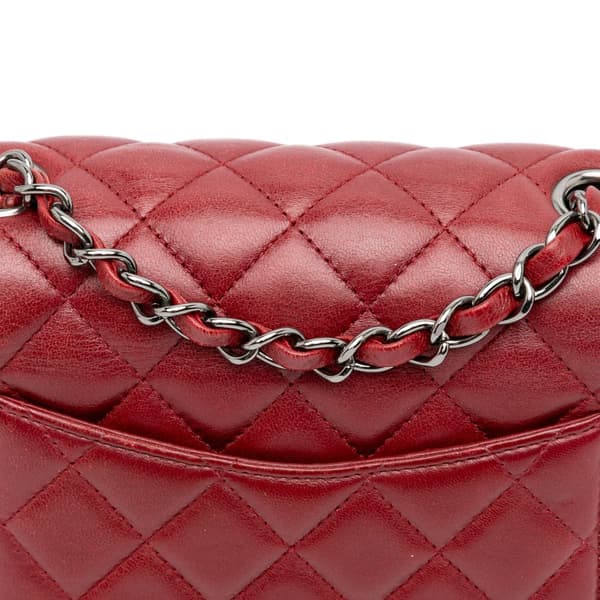 Pre-owned Chanel Mini Square Classic Lambskin Single Flap Red
