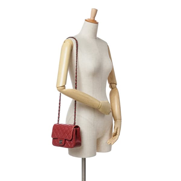 Pre-owned Chanel Mini Square Classic Lambskin Single Flap Red