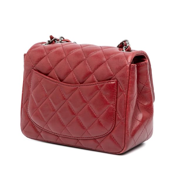 Pre-owned Chanel Mini Square Classic Lambskin Single Flap Red