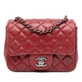 Miniatyrbild 1 av 9: Pre-owned Chanel Mini Square Classic Lambskin Single Flap Red