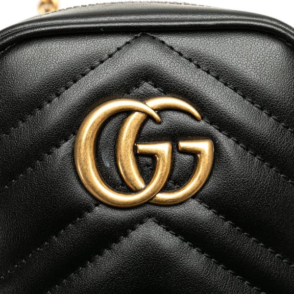 Pre-owned Gucci Mini GG Marmont Matelasse Leather Crossbody Black