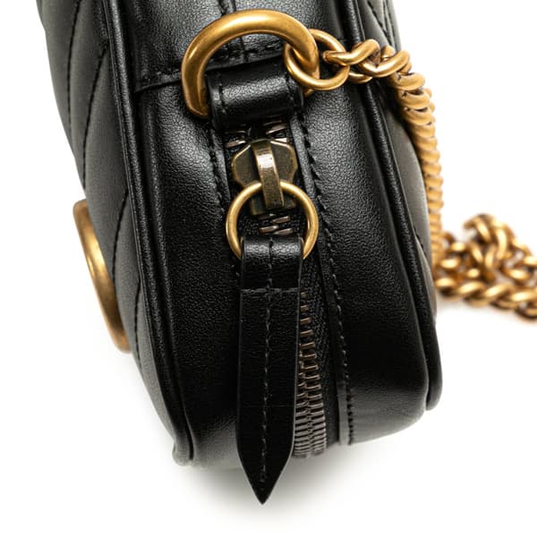 Pre-owned Gucci Mini GG Marmont Matelasse Leather Crossbody Black