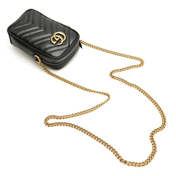 Pre-owned Gucci Mini GG Marmont Matelasse Leather Crossbody Black