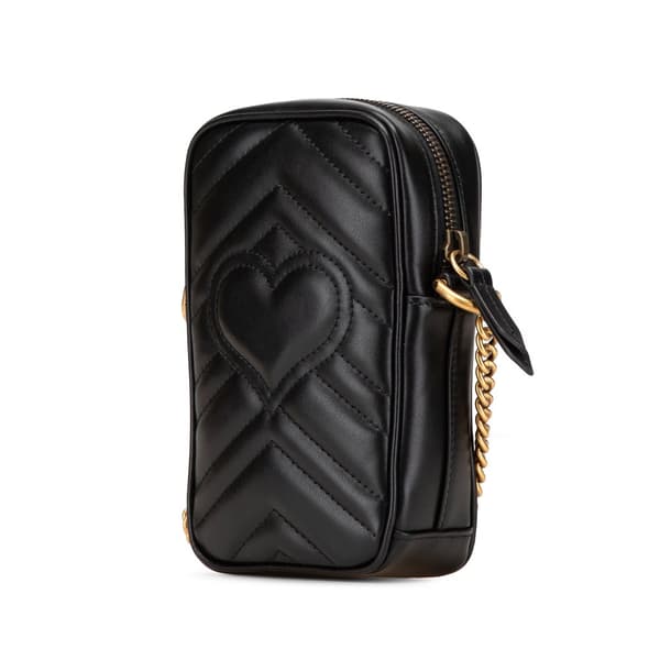 Pre-owned Gucci Mini GG Marmont Matelasse Leather Crossbody Black