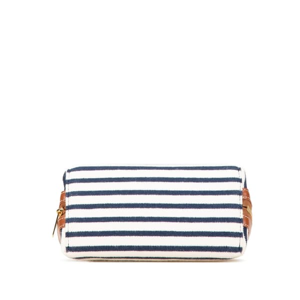 Pre-owned Celine Striped Canvas Triomphe Chain Crossbody White