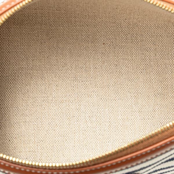 Pre-owned Celine Striped Canvas Triomphe Chain Crossbody White