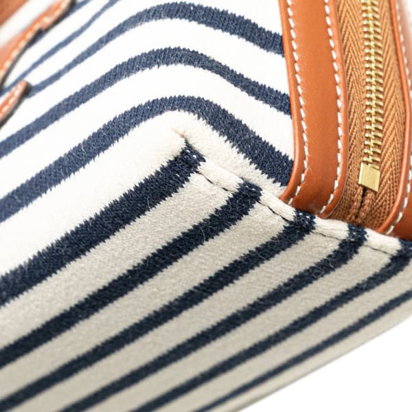 Pre-owned Celine Striped Canvas Triomphe Chain Crossbody White