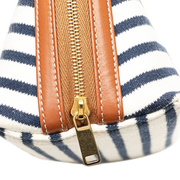Pre-owned Celine Striped Canvas Triomphe Chain Crossbody White