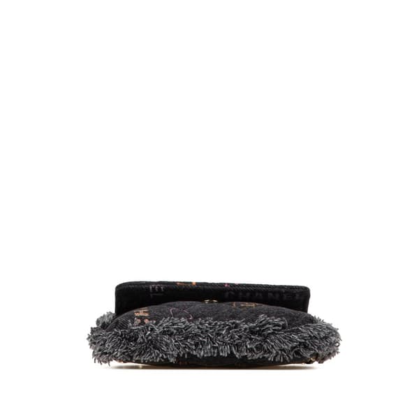 Pre-owned Chanel Fringe Denim Mood Clutch with Chain Black
