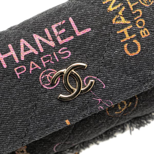 Pre-owned Chanel Fringe Denim Mood Clutch with Chain Black