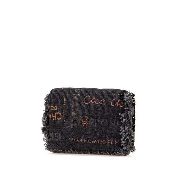 Pre-owned Chanel Fringe Denim Mood Clutch with Chain Black