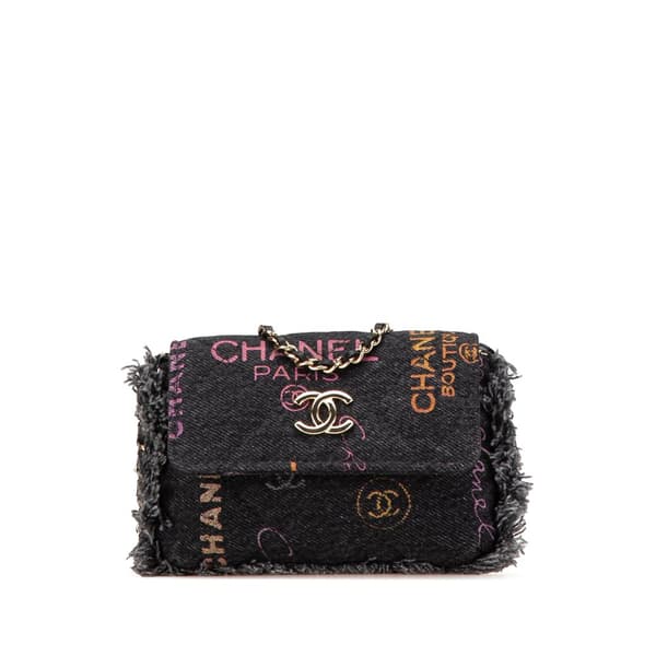 Pre-owned Chanel Fringe Denim Mood Clutch with Chain Black